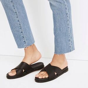 Madewell The Louisa Black Leather Crisscross Slide Slip-On Sandals 10